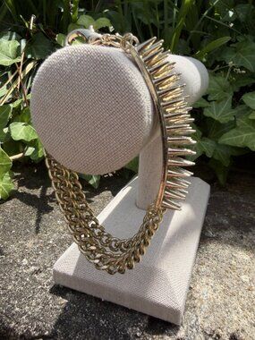 Gold Tone Triple Row Spiked Cone Charm Chunky Layered Chain Bracelet Y2K Punk